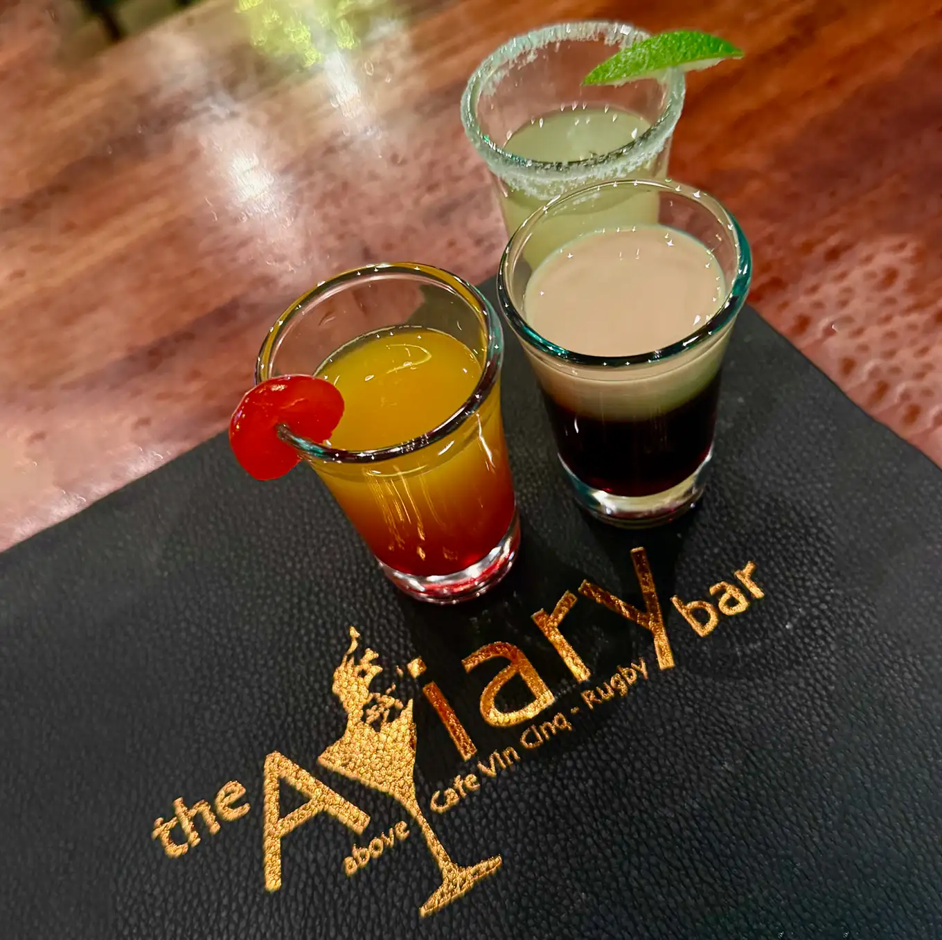Three shots and Cocktail Menu
